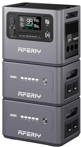 AFERIY Kit Générateur Électrique Portable 2800W, avec 2 Batterie d'Extension 2048Wh (6144Wh au total), 13 Sorties, Station Électrique Portable pour Maison, Coupure de Courant, Voyage
