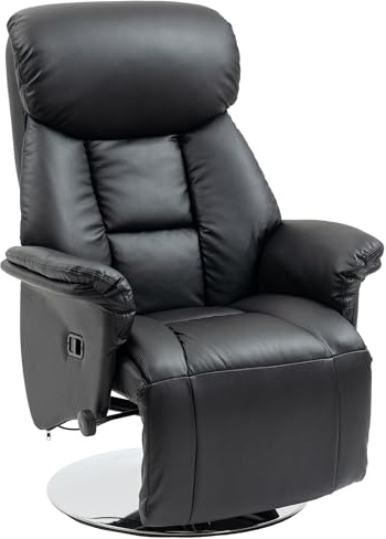 HOMCOM Fauteuil de Relaxation inclinable pivotant avec Repose-Pied réglable et accoudoirs, Fauteuil Relax de Salon Chaise TV en Cuir synthétique pour Salon, Chambre, Home cinéma, Charge 150 kg, Noir