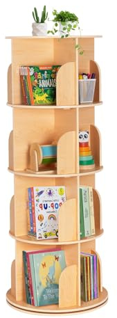 OOOK Drehbares Bücherregal, 360° Bücherregal Drehregal Schmal mit 4 Etagen | Platzsparendes Eckdesign Standregal, Große Kapazität Und Stabiler Sockel, Einfache Montage, aus Pappelsperrholz Gefertigt