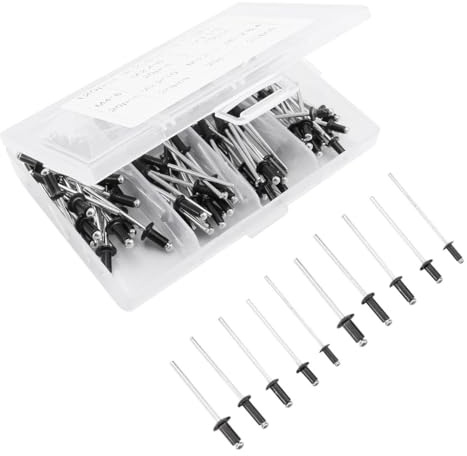 Hohopeti Kit 120 Pezzi Rivetti Ciechi in Alluminio Nero M2.4 M3.2 M4 Testa Standard, Rivetti a Strappo per Mobili, Automobili e Lavori di Fissaggio Industriale