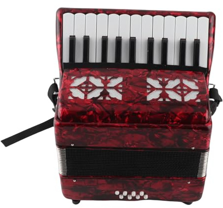 Bonbela Acordeón 8 Bajos Instrumento Musical de 22 Teclas para Principiantes con Paño de Limpieza y Correa Diseño Ergonómico para Niños y Estudiantes