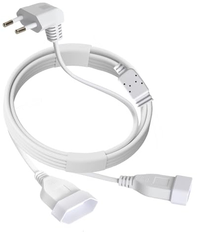 Platt 2-i-1-förlängningskabel – 3 m – 2-i-1 EU-kontakt – strömkabel – platt kontaktadapter – europeisk typ C-kontakt vinklad – 250 V/2,5 A – 1 mm²/0,75 mm² – för TV, PC
