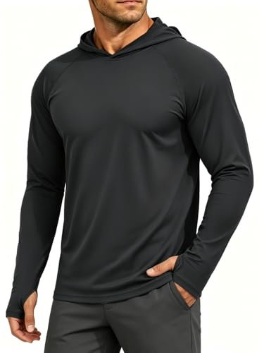 MAGCOMSEN Mens Sun Protection Hoodies UPF 50+ Long Sleeve T Shirt with Hood | UV Hoodie, Running Sports Gym Tops, Summer Quick Dry Lightweight Top, Polyester T-Shirts