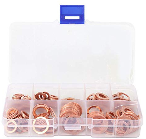 Rondella di tenuta in rame, rondella in rame per tappo dell’olio e connettori per liquidi, resistente alle alte temperature fino a 1083 °C, dimensioni assortite da M5 a M20, kit da (200 pezzi)