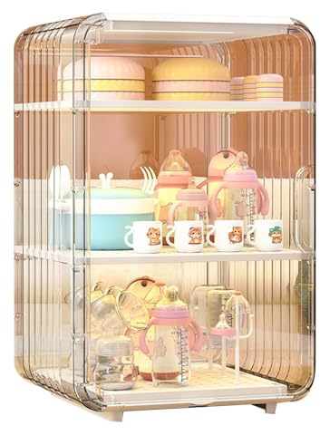 Babyflaschen Organizer mit staubgeschütztem Deckel – Multifunktionales Abtropfgestell & Aufbewahrungsbox für -Geschirr, Kosmetik & Wasserbecher, Vertikales Flaschenregal für Küche & Kinderzimmer,