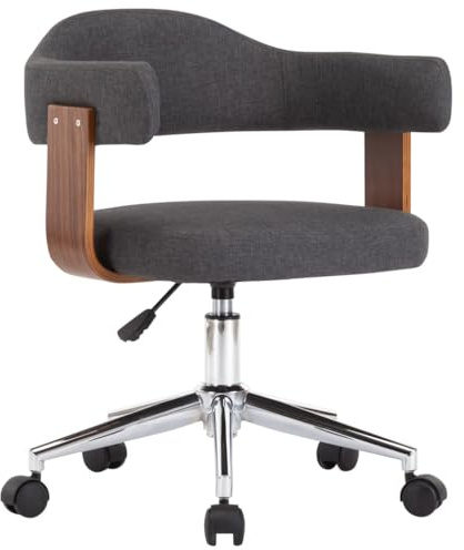 Mhdvray Drehbarer Esszimmerstuhl Grau mit Rollen, Polstersessel Höhenverstellbar, Retro Design Bugholz & Stoff, Ergonomischer Schreibtischstuhl für Wohnzimmer & Büro, 55x50x(70-78) cm