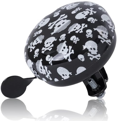 Kiddimoto Glocke Design Klingel/Fahrradklingel zubehör für Fahrrad, Roller, Scooter, Kinderroller Kinderfahrrad & Laufrad - Skullz/Pirat - Klein (58mm)