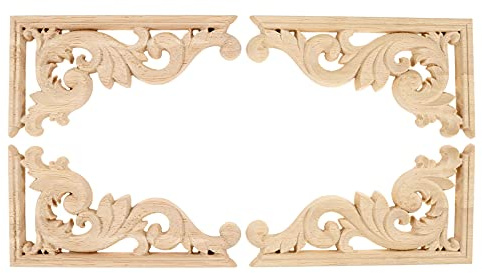 4pcs 13 * 7cm(Links) Vintage Holzskulptur skulptur aus Holz Dekoration ohne Lack für Wand Möbel