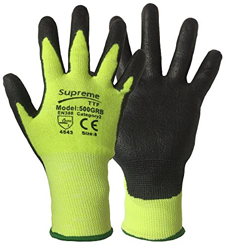 6 Pairs Level 5 Protection Green Black Anti Cut Proof resistant Nylon PU Work Safety Gloves (XL)