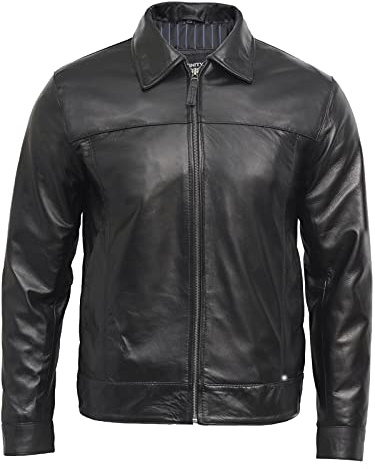 BRANDSLOCK Herren Leder Biker Jacke Schwarz Harrington Tags Leder Bomber