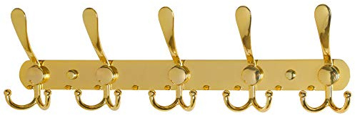 Dseap Garderobenleiste - Schwerlast Garderobenhaken Mit 5 Dreifachhaken, Edelstahl Wandgarderobe, Kleiderhaken Wand, Hakenleiste Garderobe für Mantel Hut Handtuch Handtasche, Gold