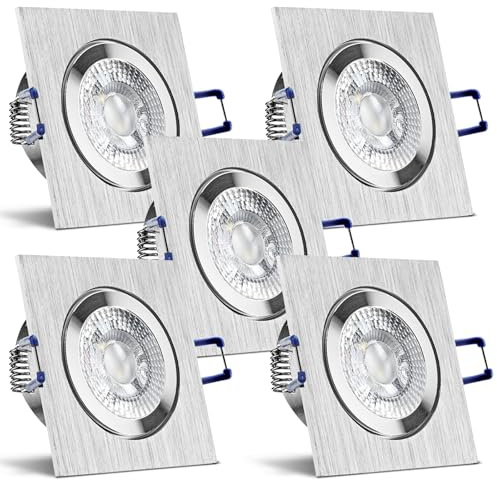 trendlights24 Mare IP44 Decken LED Bad Einbaustrahler flach 230V 5W 5er Set | Einbauleuchte, Decke, ultra flach, 35 mm Einbautiefe, 400lm, 4000k, Neutralweiß, Aluminium, eckig, Feuchtraum, outdoor