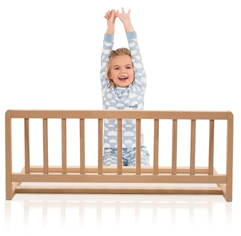 Geuther Bettschutzgitter Holz | Rausfallschutz Bett für Kinder | Bettgitter als Absturzsicherung Bett | Baby Rausfallschutz Elternbett, Rausfallschutz Kinderbett & Baby Bett in 90 cm Länge, Natur
