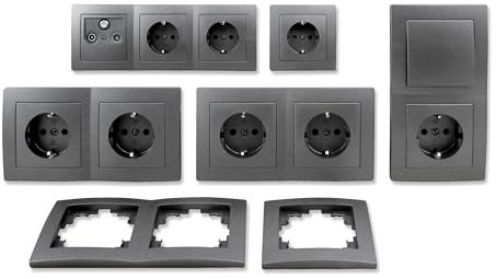 MC POWER - FLAIR - Wand Steckdosen und Schalter Set | Arbeitszimmer | 17-teilig | anthrazit, matt