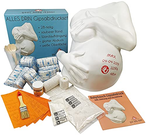 ALLES DRIN | Gipsabdruck Babybauch Set inkl. Glättung & Veredelung | 1A Geschenke für werdende Mütter | 3D Babybauch Gipsabdruck Set | 1A Gipsbinden Abdruckset
