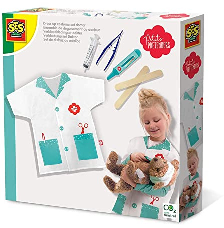 SES Creative 18001 Doktor Verkleidungsset für Kinder - Realistischer Arztkittel und Zubehör für Medizinisches Rollenspiel, Schwarz