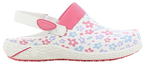 SAFETY JOGGER Sabots de sécurité Femmes - Dany - Chaussure de Travail légère et Confortable à Velcro, idéale infirmières ou Cuisine, antidérapante et Absorbant Chocs, Oxypas, Fleurs Rose, EU 40