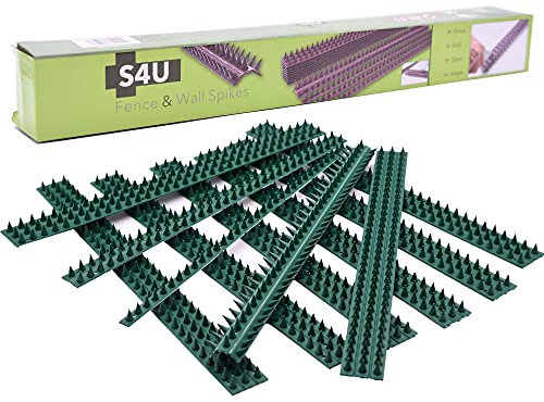 S4U Fence Wall Spikes Garden Security Intruder Bird Cat Repellent Burglar Anti Climb 20pcs - 10m (2 Pack, Green)