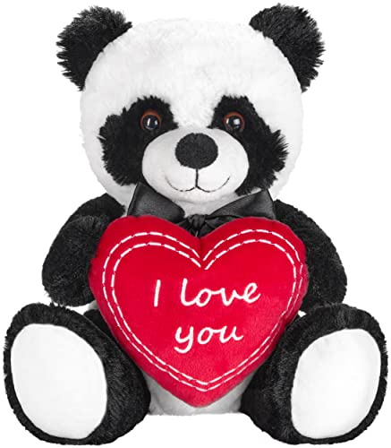 BRUBAKER Panda Plüschbär mit Herz Rot - I Love You - 25 cm - Pandabär Kuscheltier - Teddybär Plüschteddy Schmusetier - Stofftier Schwarz Weiß