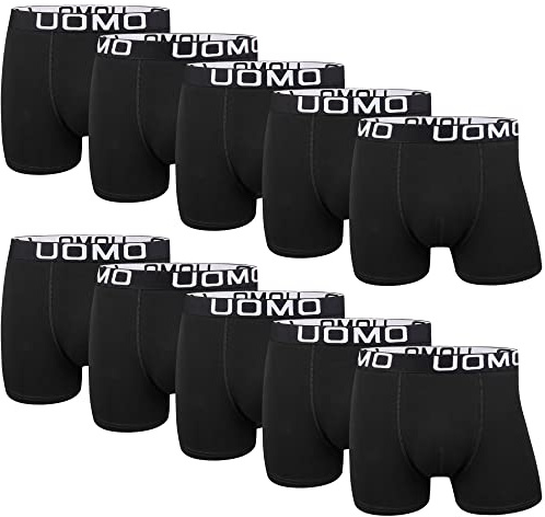 L&K Boxershorts Herren Unterhosen Männer 10er Pack aus Baumwolle Schwarz 1116BL XL