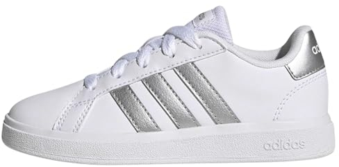 adidas Unisex Kinder Grand Court Lifestyle Tennis Lace-Up Shoes, White/Matte Silver/Matte Silver, 39 1/3 EU