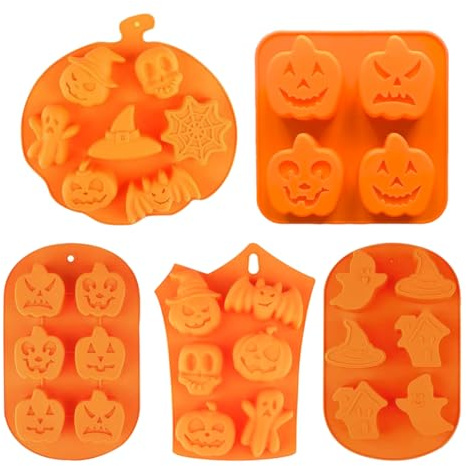 ZOOMPIL 5 Stück Halloween Silikon Kuchenform, Silikonform Halloween Backen, Hexe Totenkopf Silikonformen, Herbst Silikon Backformen Kekse Tortendeko