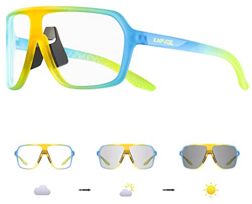KAPVOE Occhiali Fotocromatici Ciclismo MTB Uomo Donna Bici da Corsa Trasparenti Occhiali da Sole Sportivi Montagna Bicicletta Trekking Arrampicata Correre Golf Baseball Running