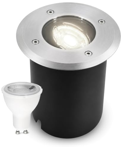 SSC-LUXon JUAVI Bodeneinbaustrahler rund IP67 GU10 7W dimmbar neutralweiß | Dimmbarer Bodenstrahler rund IP67 für Garten, Wege & Terrasse - neutralweiß, schwenkbar, befahrbar, inkl. GU10 LED