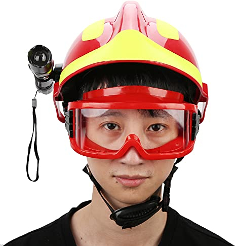 Natudeco Casco di Sicurezza Industriale Mezzo Casco con Lampada Frontale e Google Ignifugo per Vigili del Fuoco e Salvataggio di Emergenza