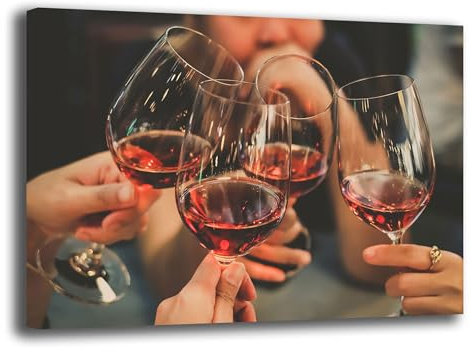 Printerland Quadro Moderno CALICI VINO Quadri moderni Cucina Ristorante PUB su tela da Parete XXL grande Stampa su tela canvas Sala Pranzo Decorazione Murale muro Arredo (50x70 cm, 4)