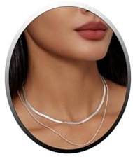 MGOOL Snake Chain Necklace 14K Gold/Silver Plated Herringbone Necklace Gold Choker Necklaces for Women Girl Gifts Jewelry (Silver)