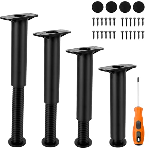 Ticeed 4 piedini per mobili in plastica, gambe regolabili per mobili, gambe per mobili regolabili in altezza 18-34 cm, mobili con viti e cacciavite, adatto per tavoli divani armadi, nero