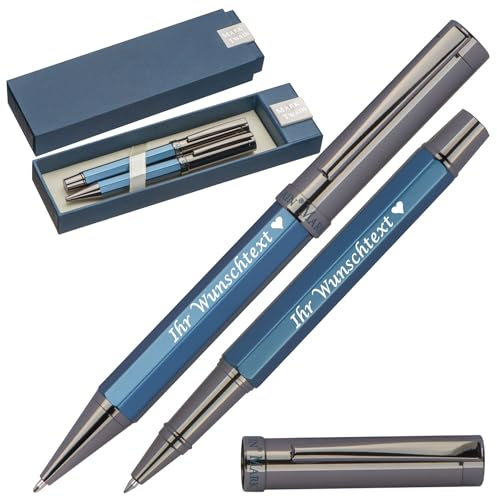 Mark Twain Schreibset mit Gravur | Kugelschreiber & Rollerball | blau schreibend | hochwertiges Metall | personalisierte Kullis | Gravierter Kugelschreiber mit Name | Wunschgravur