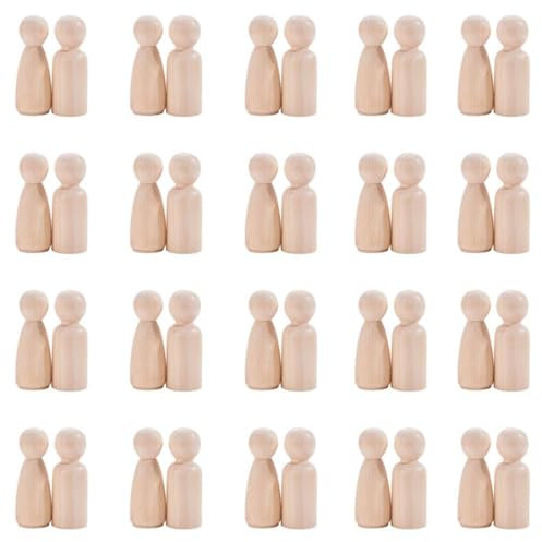 UEAVOID 40 Piezas de Madera para Pintar y Hacer Manualidades, Figuras para Tartas y Familia, Muñecas y Conos para Navidad, Bodas