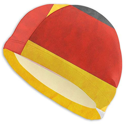 Badekappe mit Deutschland-Flagge, Lycra, bequeme Passform, Badekappe zum Baden und Duschen, Ohrenschutz für langes Haar, dickes Haar und lockiges Haar
