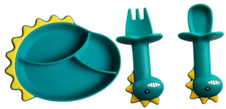 ifundom 3stücke Silikonlöffel Für Babygabel Und Teller-set Dinosaurierform Essbesteck Für Kleinkinder Leicht Zu Reinzen Und Robust