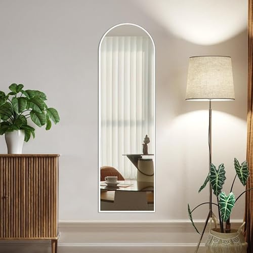 WDWRITTI Weiß Ganzkörperspiegel 50x160cm Bogen Standspiegel mit Metallrahmen, Wandspiegel HD Groß Garderobenspiegel mit Metall Rahmen Spiegel für Flur, Wohn-, Tür, Schlaf- und Ankleidezimmer