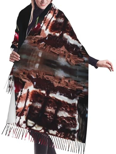 schwarzwälder Kirschtorte Damen Langer Kaschmirschal Quaste Schal Leicht und Weich Vier Jahreszeiten Mode Accessoires Halstuch, Schwarz, Einheitsgröße