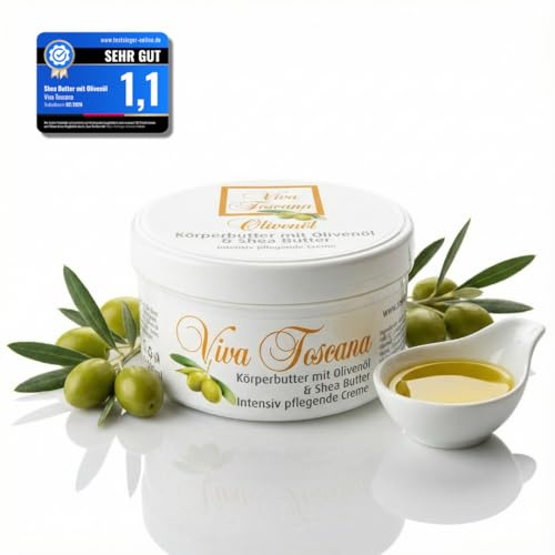 Viva Toscana Körperbutter mit Olivenöl & Shea Butter | 300ml | Body Butter für trockene Haut | 48h Feuchtigkeit | nicht fettend | Made in Europe