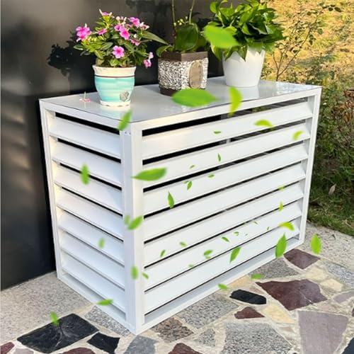 LKPMGOA Aluminium Klimaanlage Abdeckung Außengerät, Wärmepumpe Verkleidung für Aussen, Klimaanlagenzaun, Blumenständer, Sichtschutzzaun, Geräuschreduzierung(White,100cm)