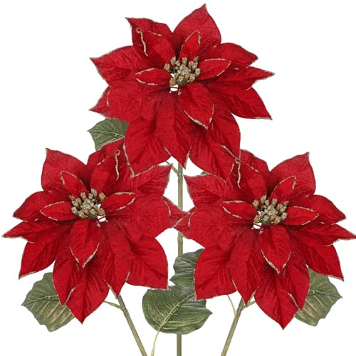 Arborus 3 STK Weihnachtsblumen Künstlich Weihnachtsbaumdeko Weihnachtsstern Kunstblumen für Vase Weihnachten Deko Christbaum Weihnachtskranz zum Basteln Tisch Wohnung Büro Weihnachtsdeko Adventsdeko