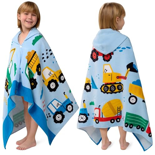 Joiedomi Ingenieurfahrzeuge Badeponcho Kinder Strandtuch 127 x 77 cm Bade-Poncho-Kinder - Weiches Baumwoll-Badetuch für Kinder von 3-10 Jahren - saugfähiges Handtuch