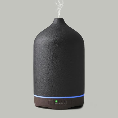 Foyucool Keramik Aroma Diffuser, 250ML Luftbefeuchter, Schwarz | 7 Licht, 2 Sprühbilder und Zeitsteuerung 1/3/5H, Wasserlose Abschaltautomatik, Ideal für Zuhause, Yoga und zum Entspannen