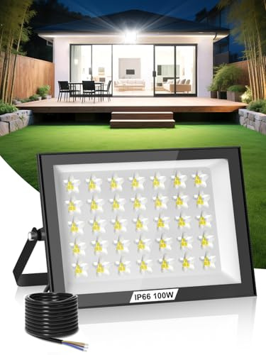 Litglobe Flood Lights Outdoor 100W,10000LM Super Bright LED Floodlight Outdoor,6500K Cool White Security Light,IP66 Waterproof Wall Light for Garden, Garage, Yard, Parking Lot, Warehouse