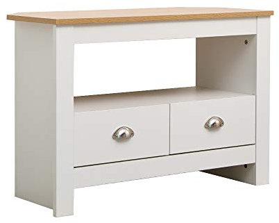 Générique Meuble TV sur Pied, Meuble TV Universel réglable en Hauteur, Meuble TV d'angle Moderne avec 2 tiroirs et 2 étagères de Rangement, Blanc + chêne/Gris + chêne, Meuble TV pour Salon