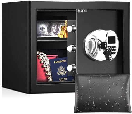 WASJOYE 26L Cassaforte ignifuga, Casseforti a armadio, safe box con tasca ignifuga, Cassetta di Sicurezza Password Chiavi Luce LED