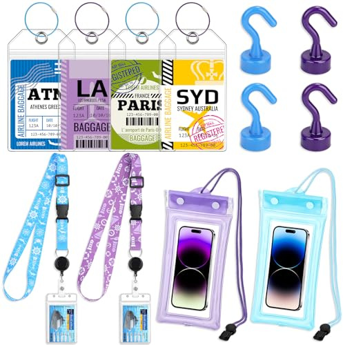 [2025 Kreuzfahrt Zubehör Set – 14-teilig] 2 Lanyards mit Ausweishülle + 4 Vertikale Kartenhalter + 4 Kofferanhänger + 4 Magnetische Haken | Must-Have Set für AIDA, TUI, MSC & Mein Schiff Kreuzfahrten
