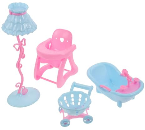 Vaguelly Pretend Play Dollhouse Toys High Chair Toys Plastic Boy Girl Furniture Shopping Cart Layout Props Miniature Stuff Including Chair Bathtub