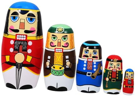 ULTECHNOVO 5piezas Muñecos Cascanueces De Madera Decoración Navideña Muñecas Rusas para Anidar Adornos De Estantería Regalos para Fiestas Navideñas