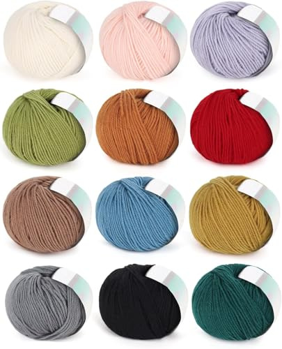 Coopay Wool Yarn for Crochet & Knitting, 12x50g Multicolor Crochet Wool Yarn - 98% Wool 2% Cotton - Crochet Yarn for Beginners, Knitting Wool for Scarves, Hats, Blankets, Shawls
